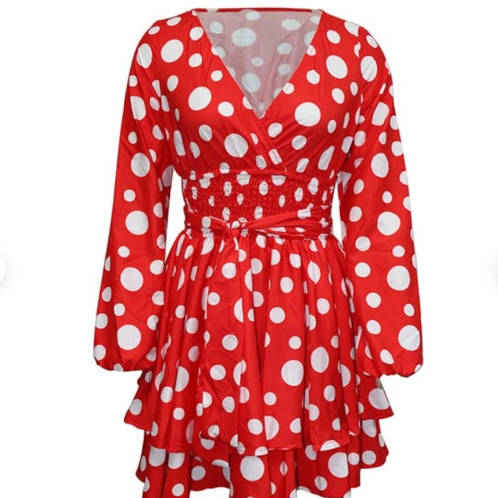 NEW V-Neck Polka Dot Printed Dress - Picture 2 of 5